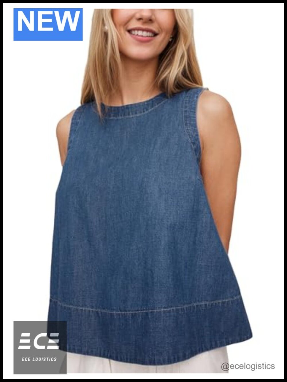 Denim Tank Top Sleeveless Crewneck Loose Fit A-Line Summer Casual